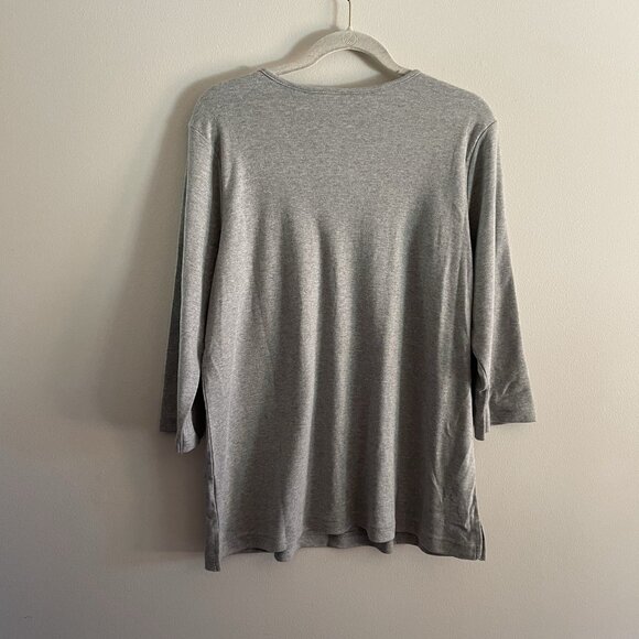 Quacker Factory Women L Gray Rhinestone Braided Sparkle 3/4 Sleeves T-Shirt NWT - Picture 10 of 10
